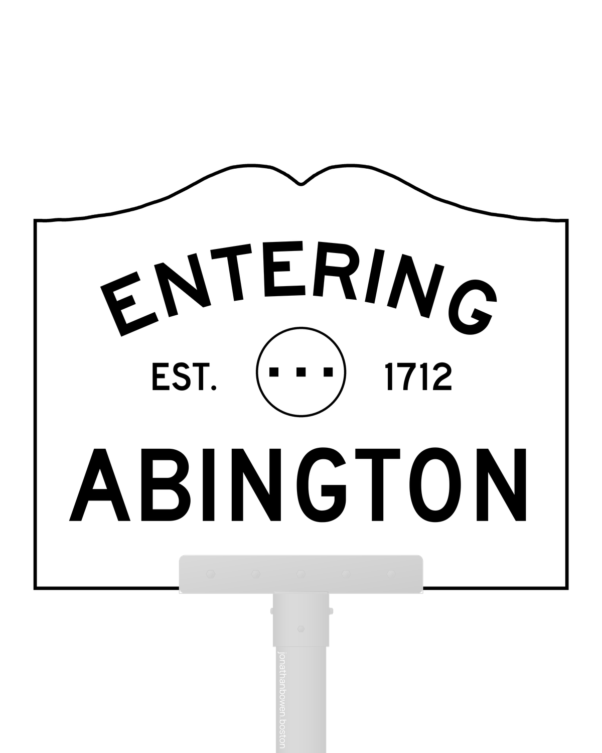 Abington, Massachusetts, appears on a municipal entry sign marked EST. 1712.