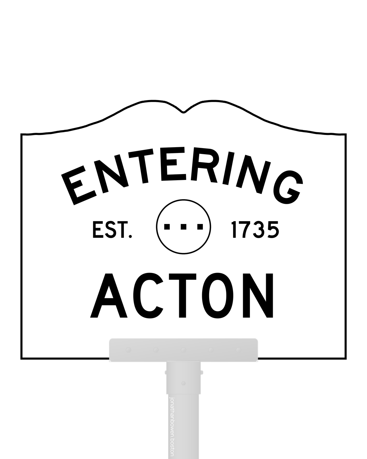Acton, Massachusetts, appears on a municipal entry sign marked EST. 1735.