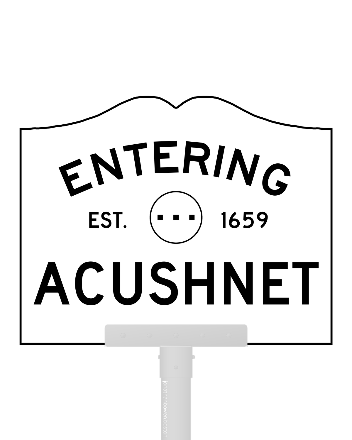 Acushnet, Massachusetts, appears on a municipal entry sign marked EST. 1659.