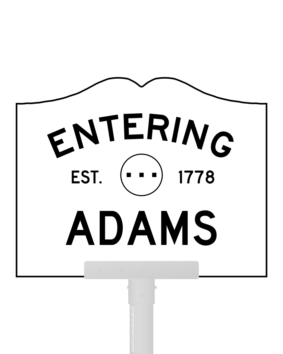 Adams, Massachusetts, appears on a municipal entry sign marked EST. 1778.