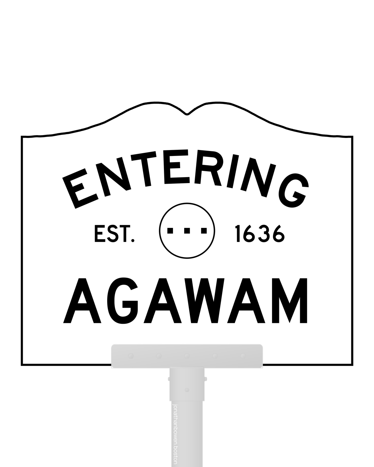 Agawam, Massachusetts, appears on a municipal entry sign marked EST. 1636.