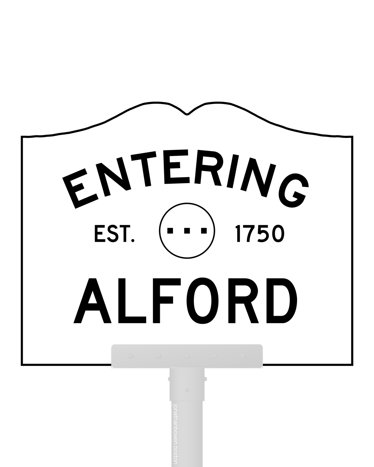 Alford, Massachusetts, appears on a municipal entry sign marked EST. 1750.