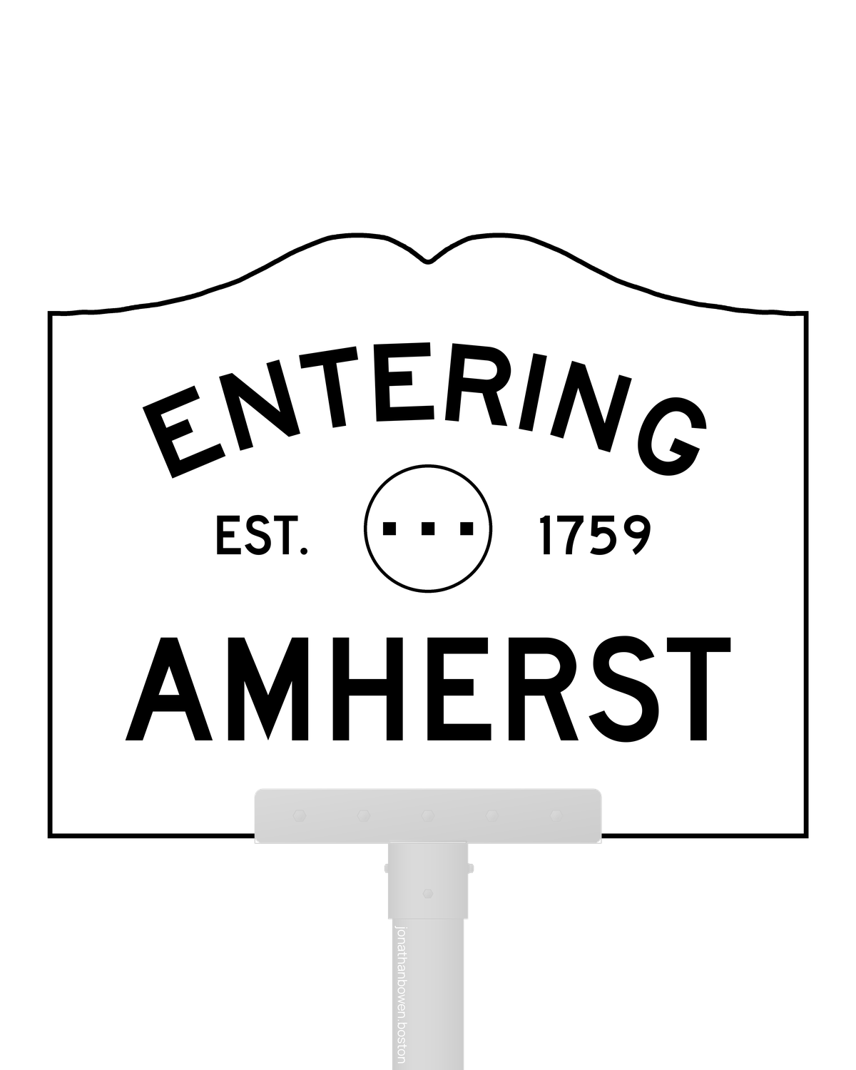 Amherst, Massachusetts, appears on a municipal entry sign marked EST. 1759.
