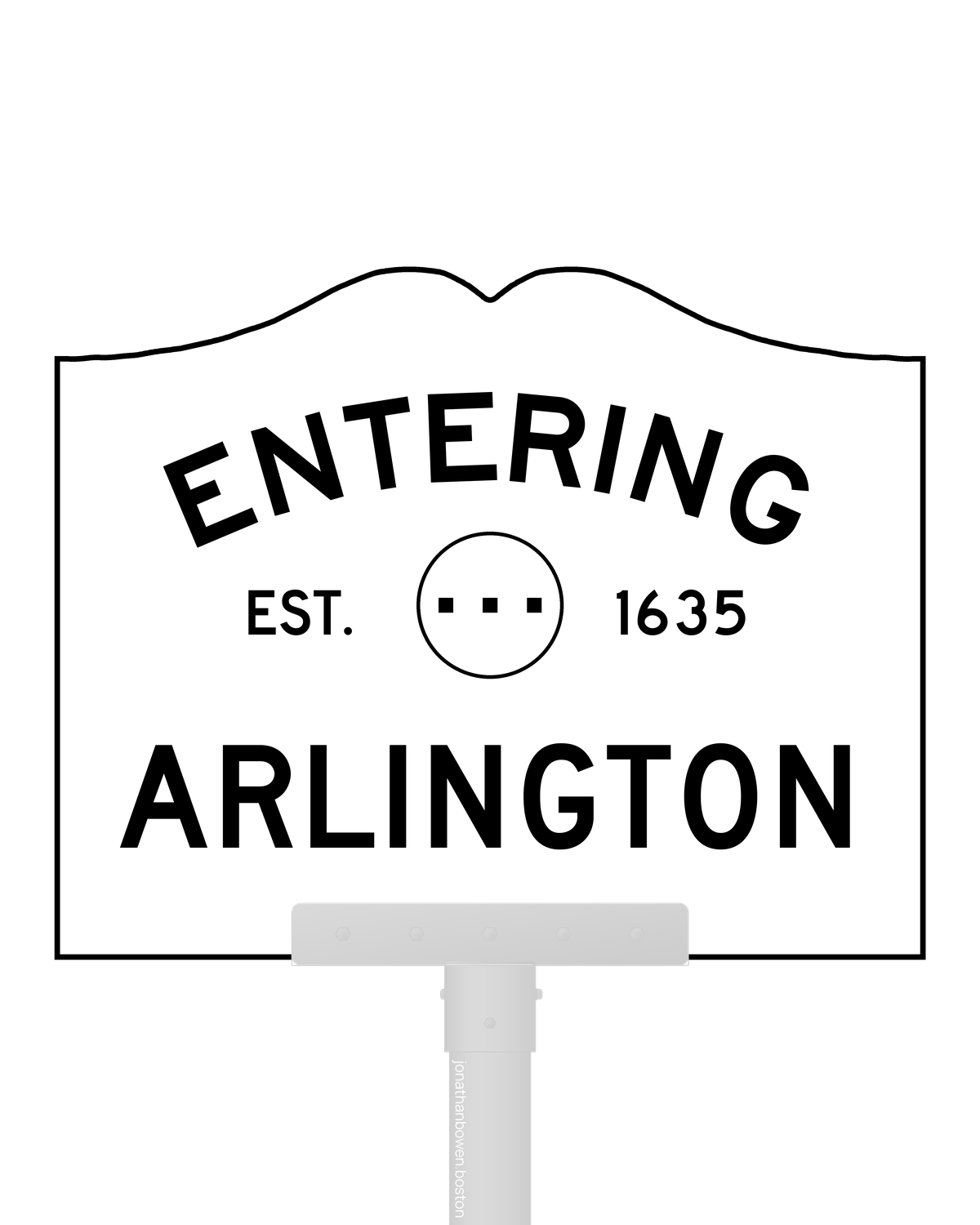 Arlington, Massachusetts, appears on a municipal entry sign marked EST. 1635.