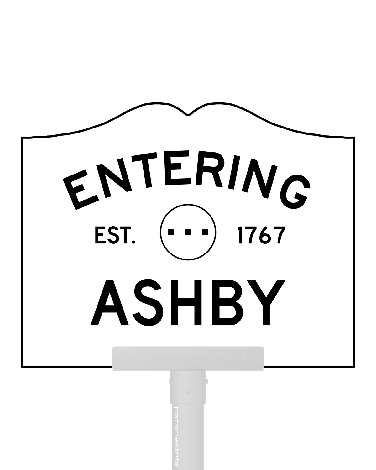 Ashby, Massachusetts, appears on a municipal entry sign marked EST. 1767.