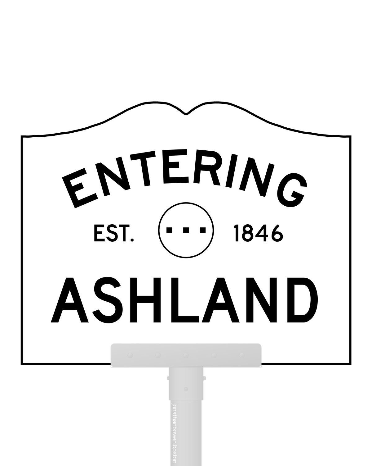 Ashland, Massachusetts, appears on a municipal entry sign marked EST. 1846.