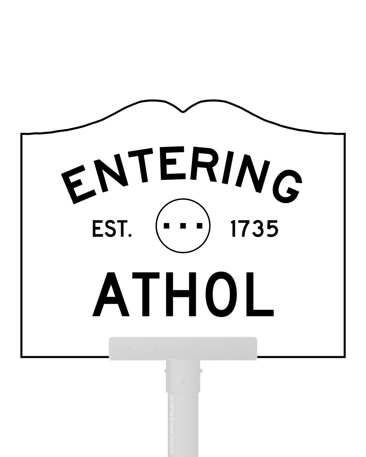 Athol, Massachusetts, appears on a municipal entry sign marked EST. 1735.