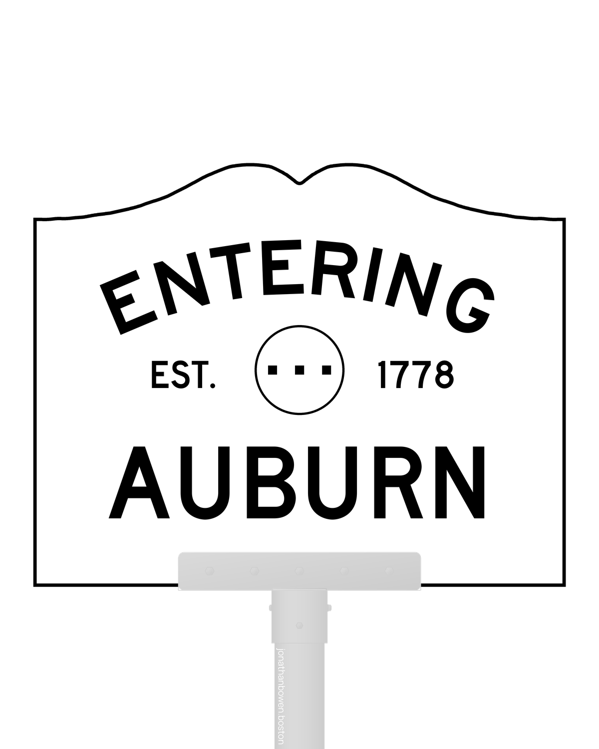 Auburn, Massachusetts, appears on a municipal entry sign marked EST. 1778.