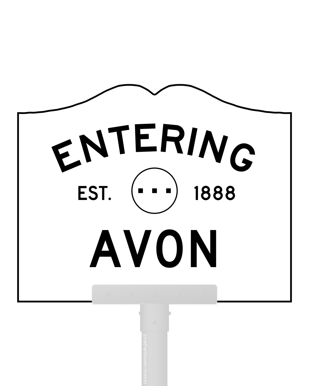 Avon, Massachusetts, appears on a municipal entry sign marked EST. 1888.