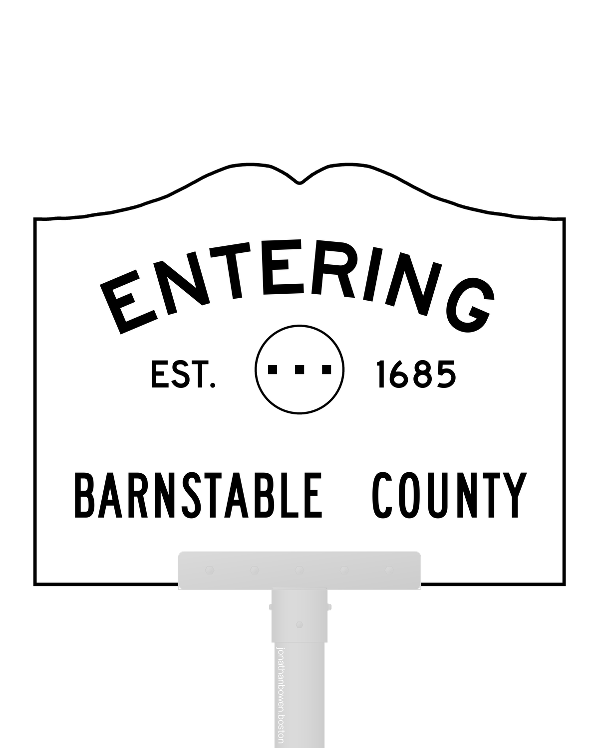 County entry sign for Barnstable County, Massachusetts, marked EST. 1685.