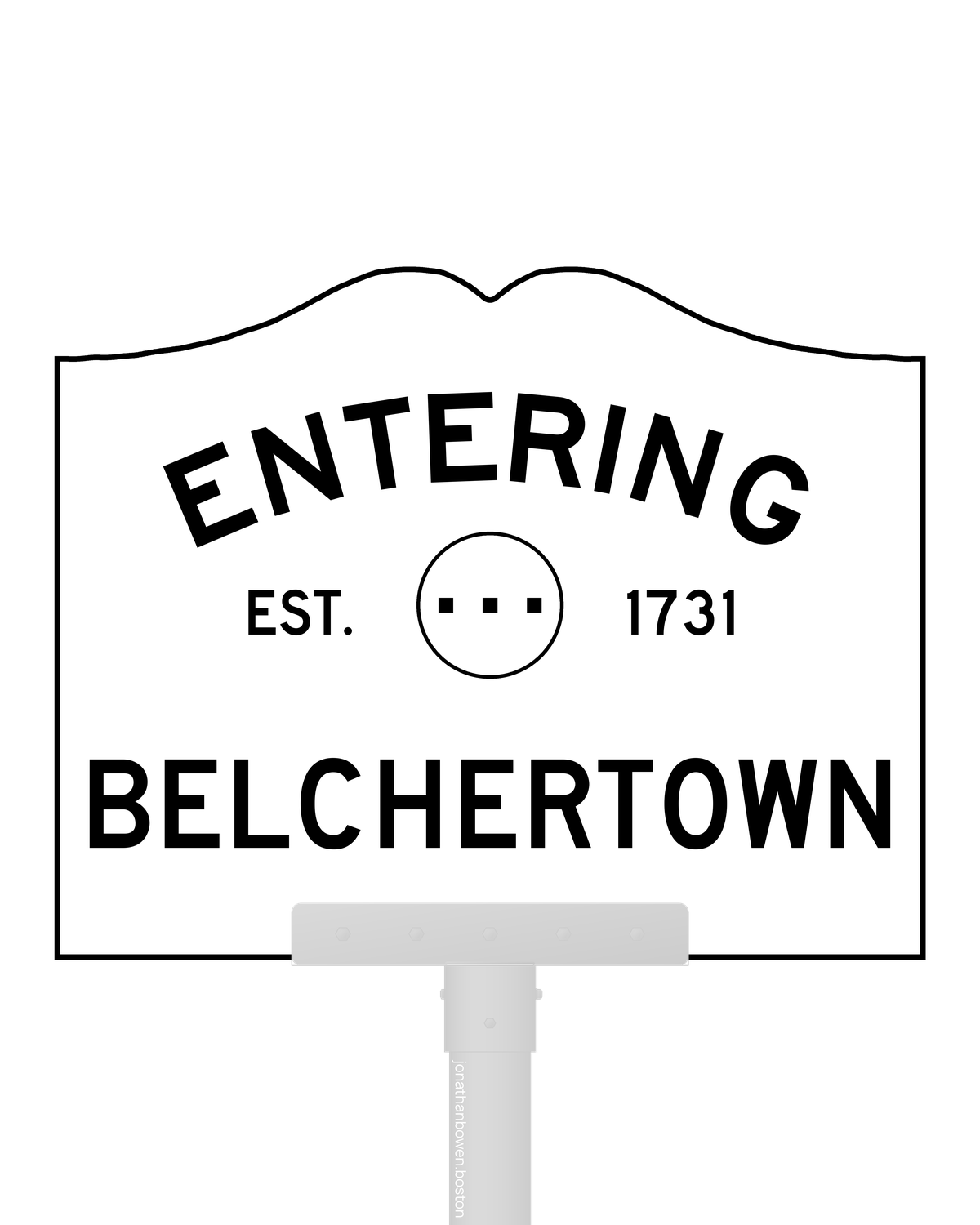 Belchertown, Massachusetts, appears on a municipal entry sign marked EST. 1731.