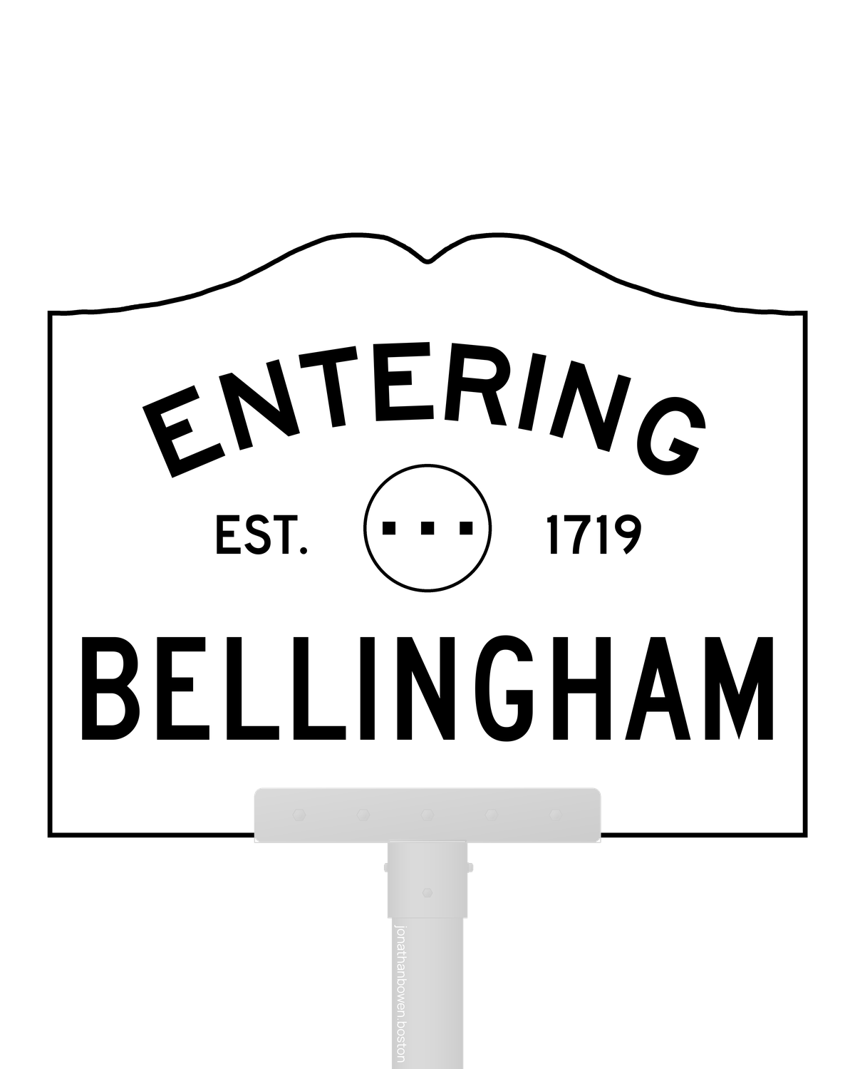 Bellingham, Massachusetts, appears on a municipal entry sign marked EST. 1719.