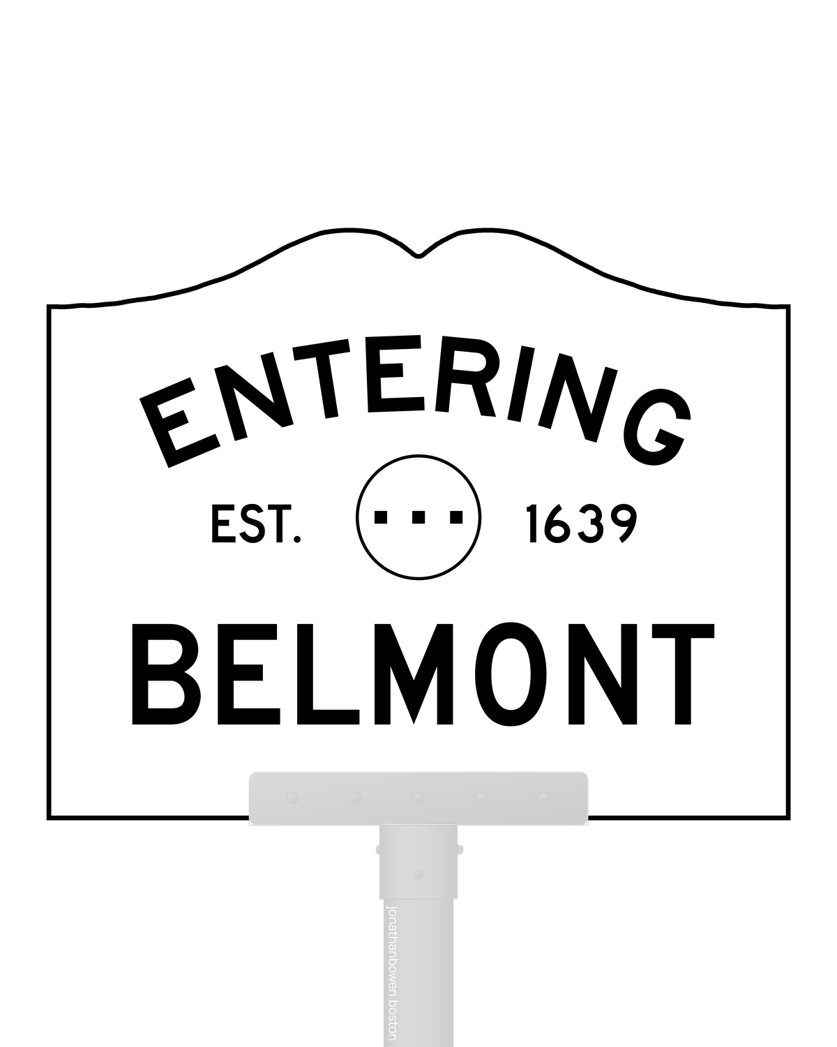 Belmont, Massachusetts, appears on a municipal entry sign marked EST. 1639.