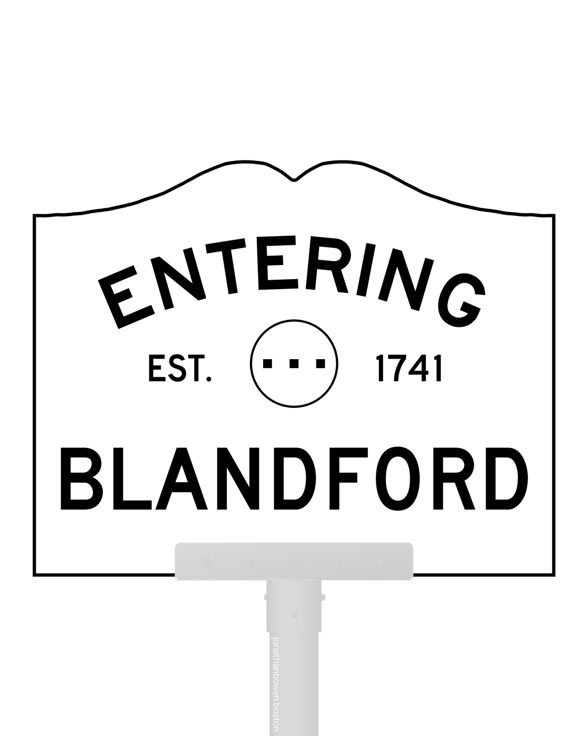 Blandford, Massachusetts, appears on a municipal entry sign marked EST. 1741.