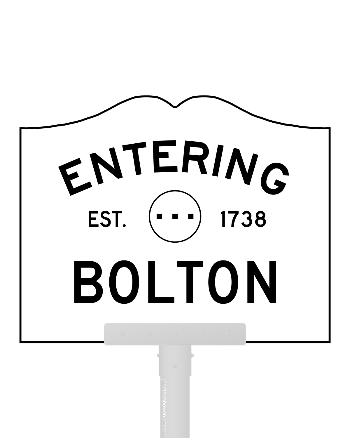 Bolton, Massachusetts, appears on a municipal entry sign marked EST. 1738.