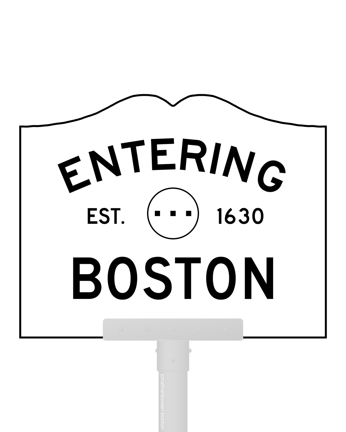 Municipal entry sign for Boston, Massachusetts, marked EST. 1630.