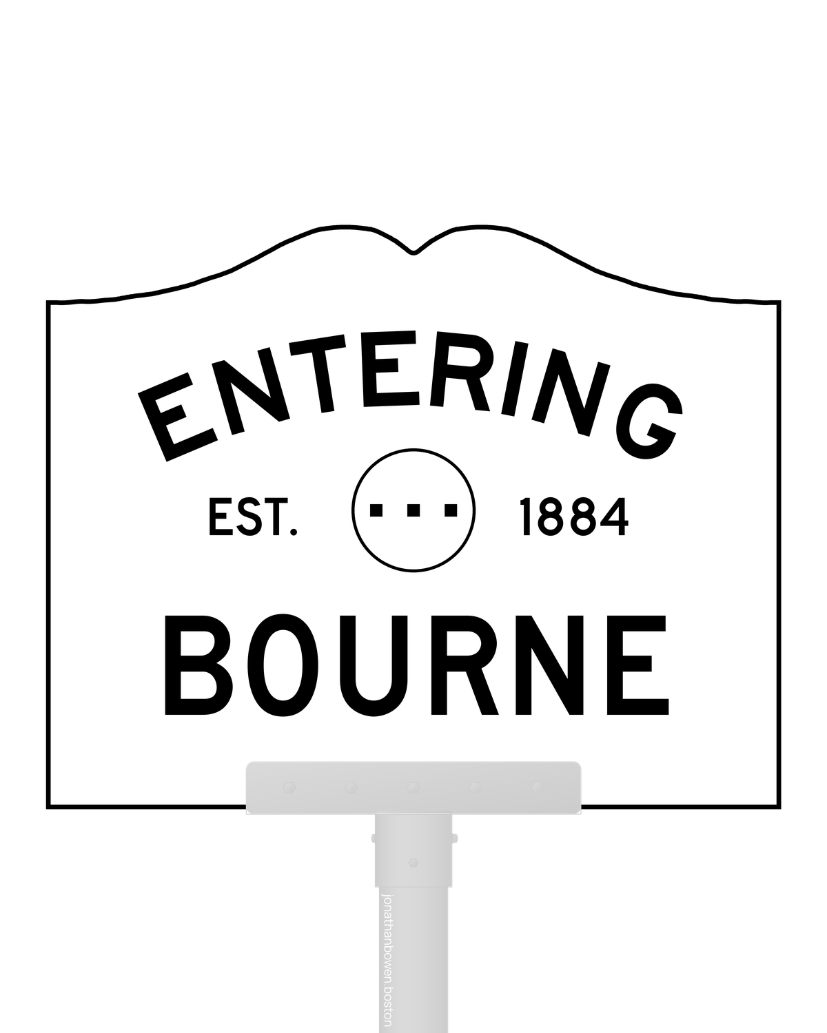 Bourne, Massachusetts, appears on a municipal entry sign marked EST. 1884.