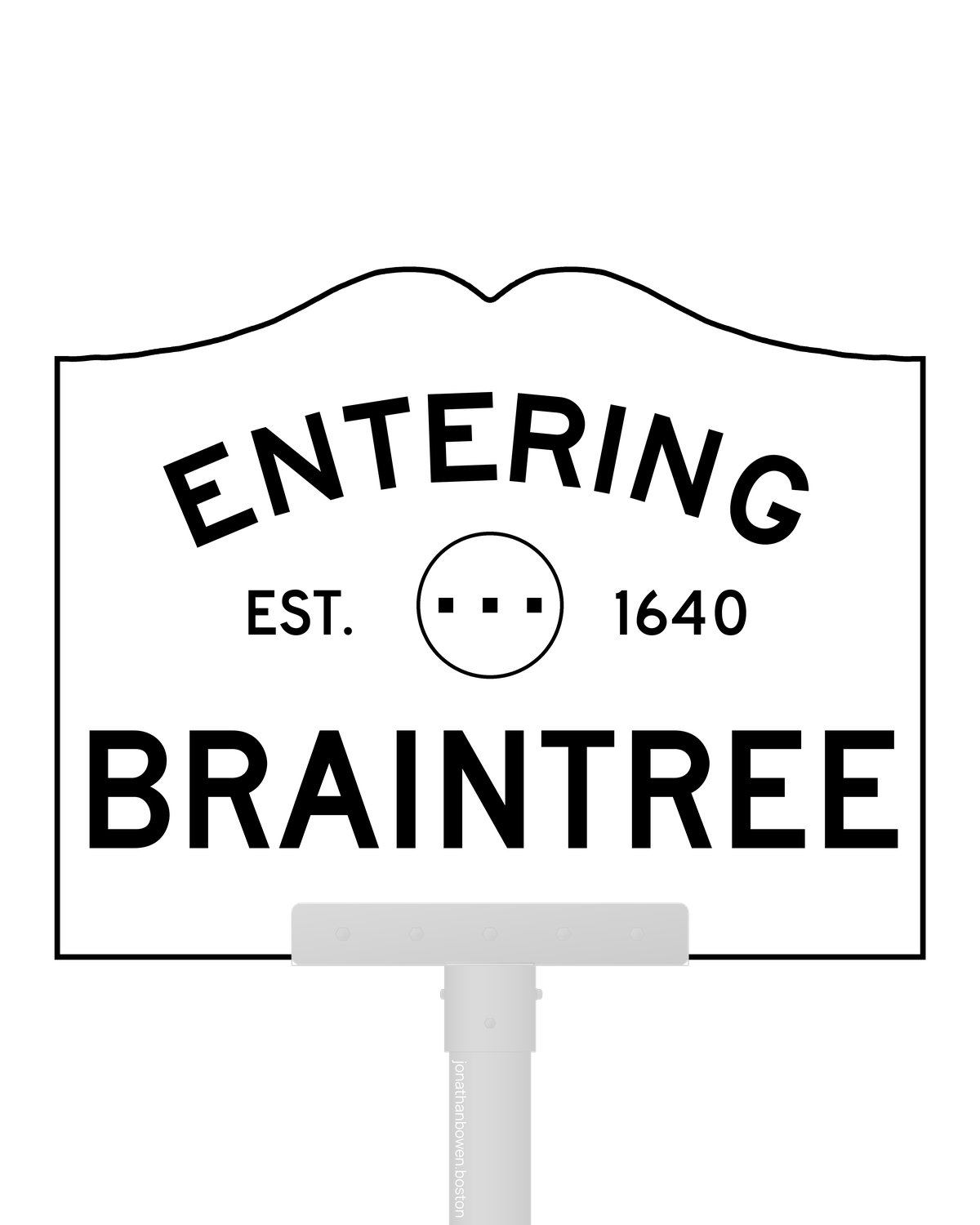 Braintree, Massachusetts, appears on a municipal entry sign marked EST. 1640.