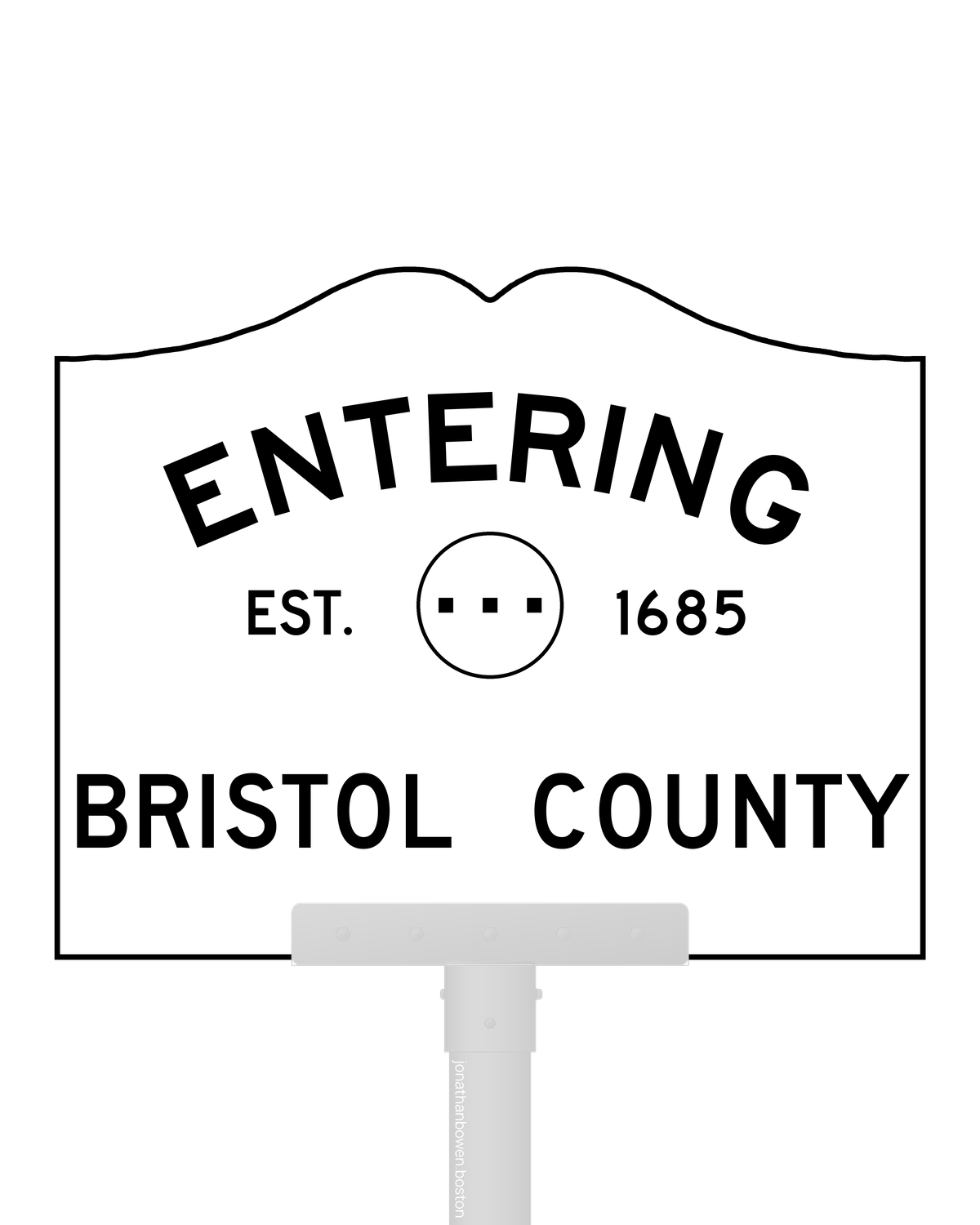County entry sign for Bristol County, Massachusetts, marked EST. 1685.