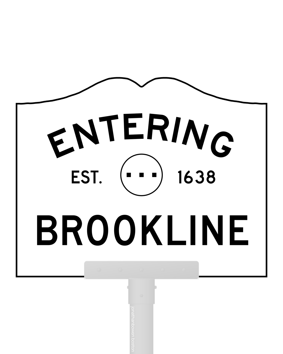 Brookline, Massachusetts, appears on a municipal entry sign marked EST. 1638.