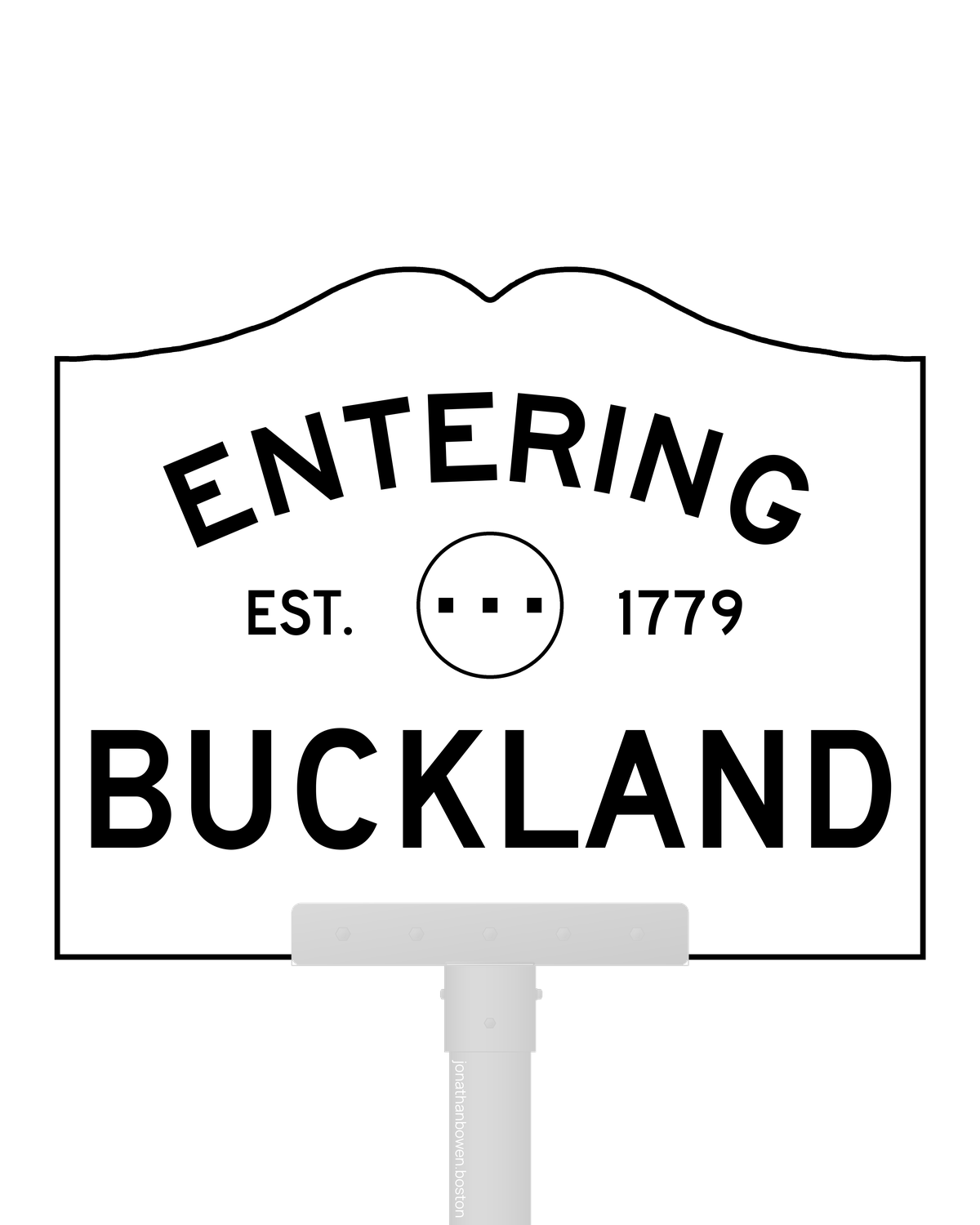 Buckland, Massachusetts, appears on a municipal entry sign marked EST. 1779.