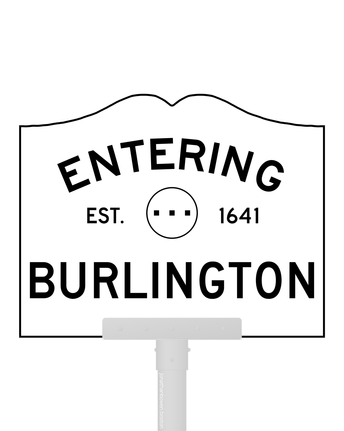 Burlington, Massachusetts, appears on a municipal entry sign marked EST. 1641.
