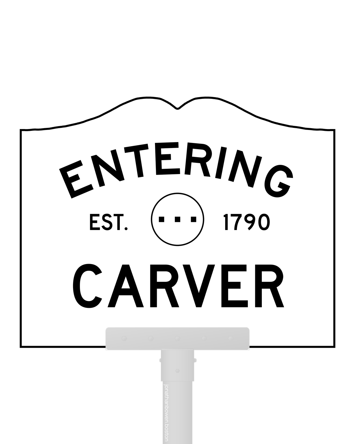 Carver, Massachusetts, appears on a municipal entry sign marked EST. 1790.