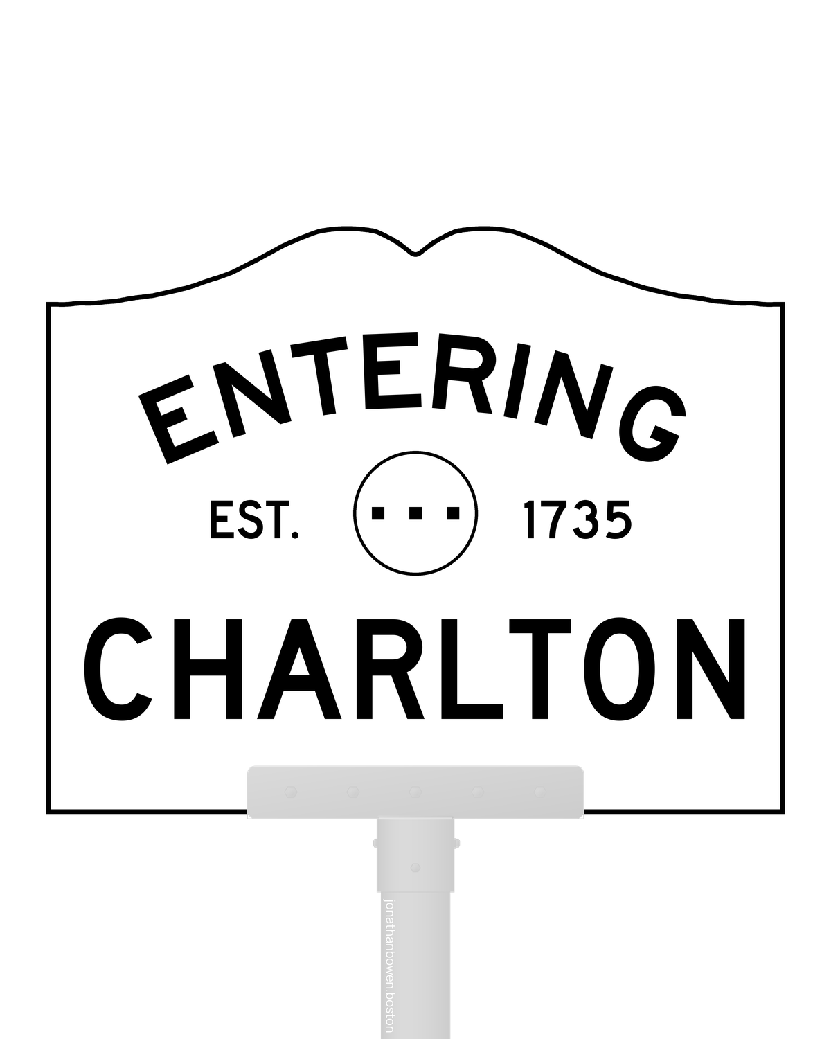 Charlton, Massachusetts, appears on a municipal entry sign marked EST. 1735.