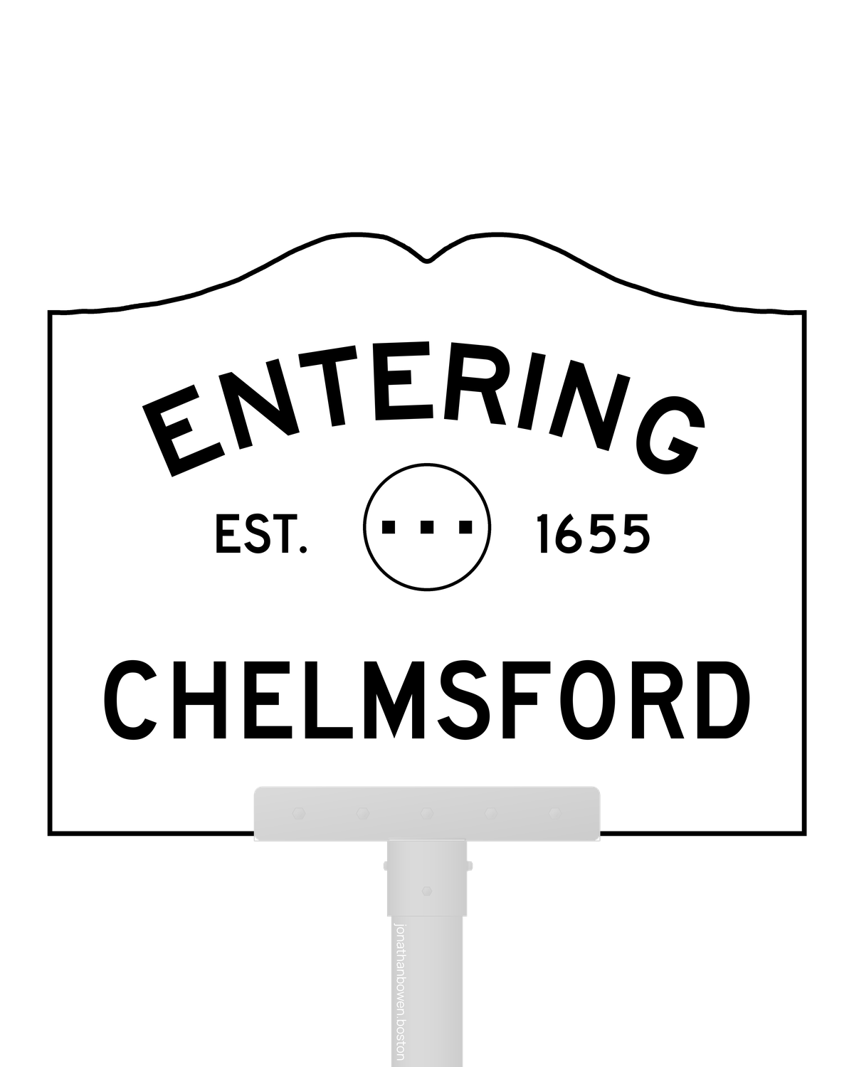 Chelmsford, Massachusetts, appears on a municipal entry sign marked EST. 1655.