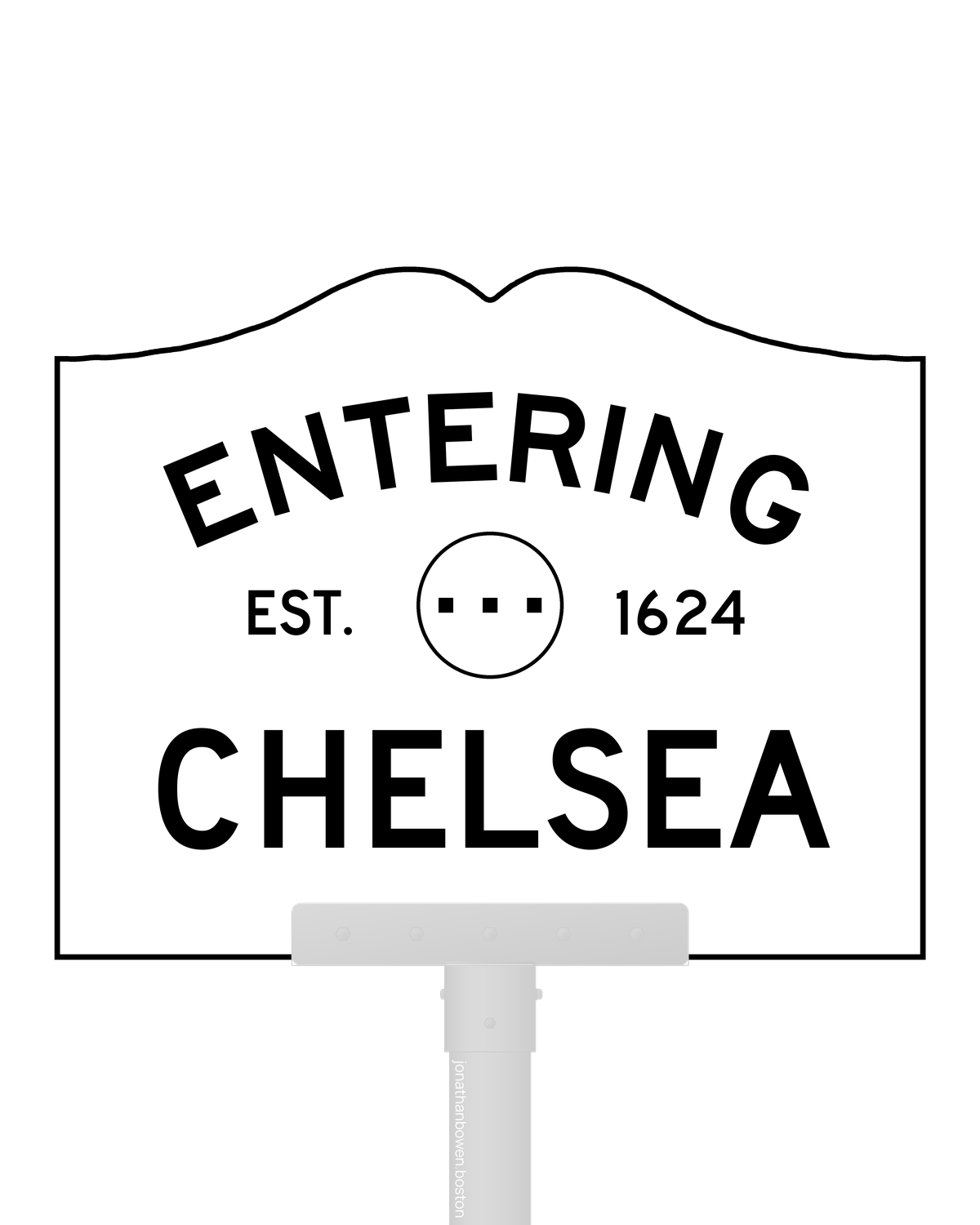 Chelsea, Massachusetts, appears on a municipal entry sign marked EST. 1624.