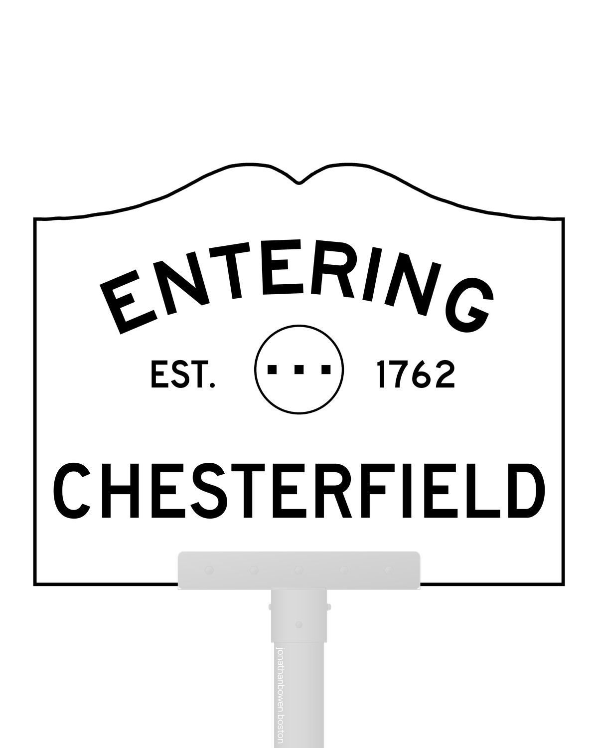 Chesterfield, Massachusetts, appears on a municipal entry sign marked EST. 1762.