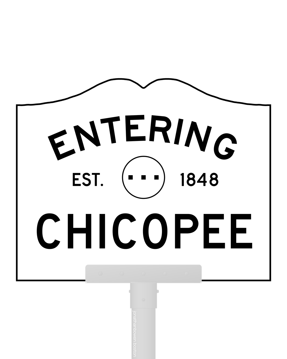 Chicopee, Massachusetts, appears on a municipal entry sign marked EST. 1848.
