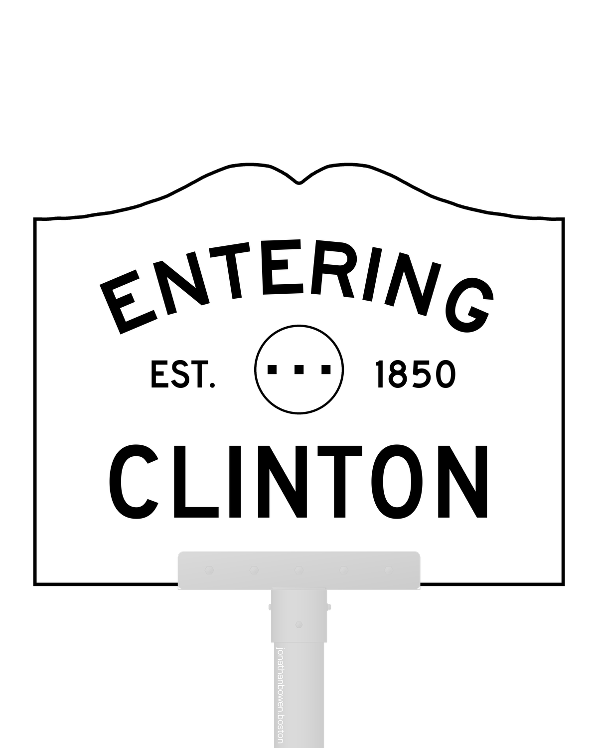 Clinton, Massachusetts, appears on a municipal entry sign marked EST. 1850.