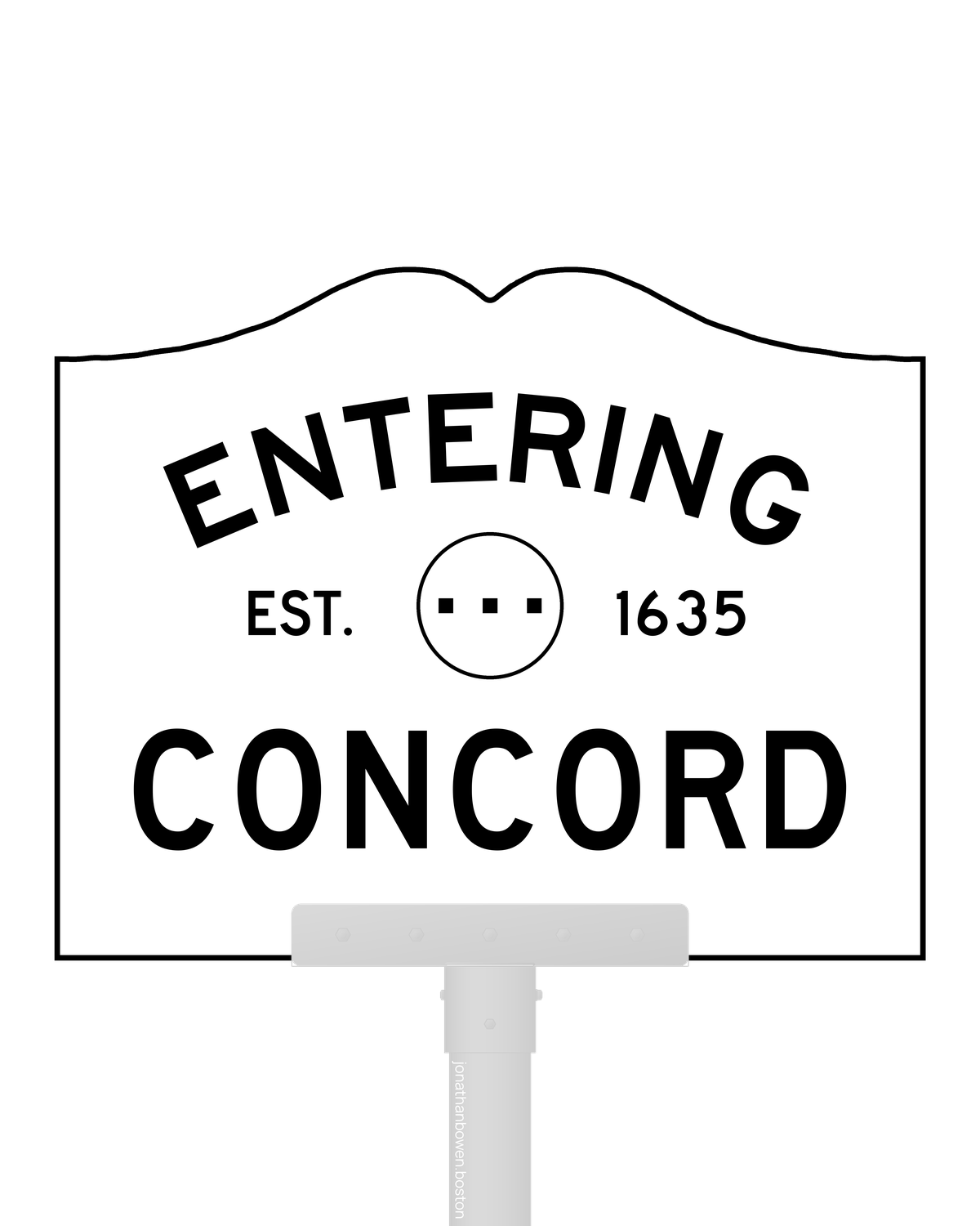 Concord, Massachusetts, appears on a municipal entry sign marked EST. 1635.