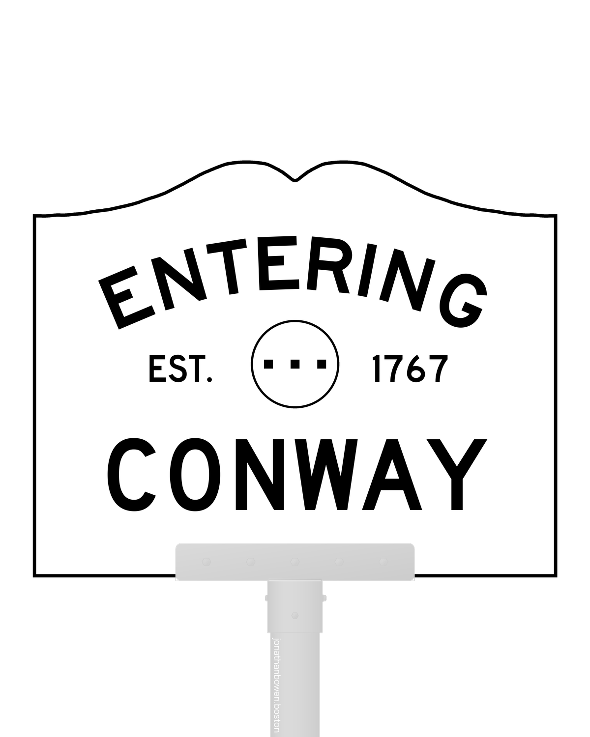 Conway, Massachusetts, appears on a municipal entry sign marked EST. 1767.