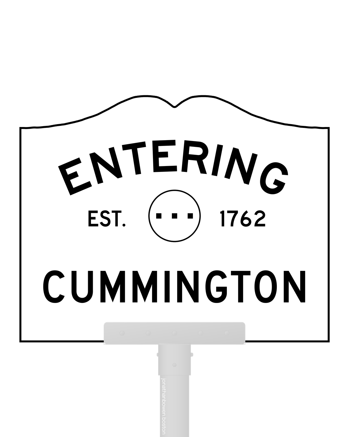 Cummington, Massachusetts, appears on a municipal entry sign marked EST. 1762.
