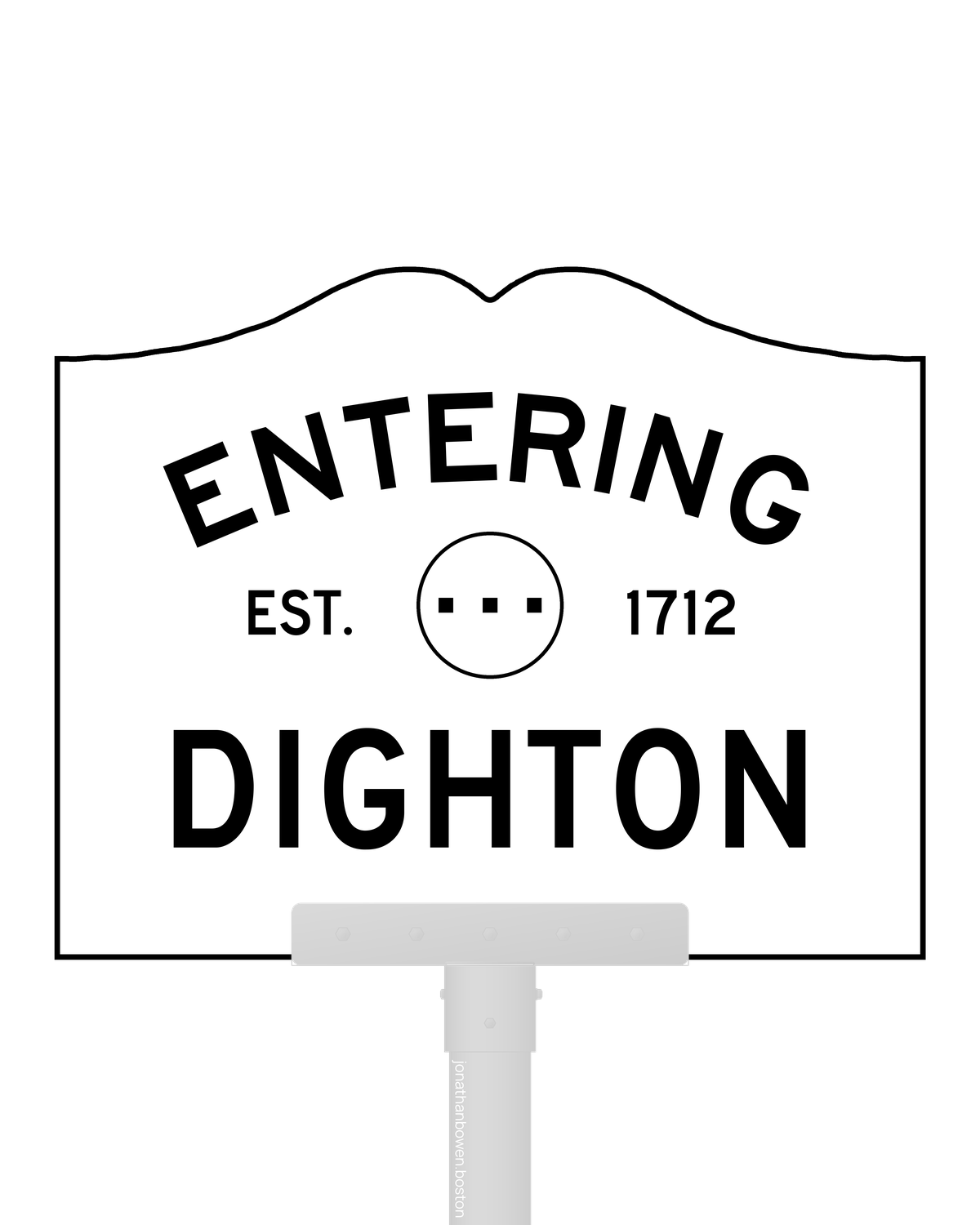 Dighton, Massachusetts, appears on a municipal entry sign marked EST. 1712.