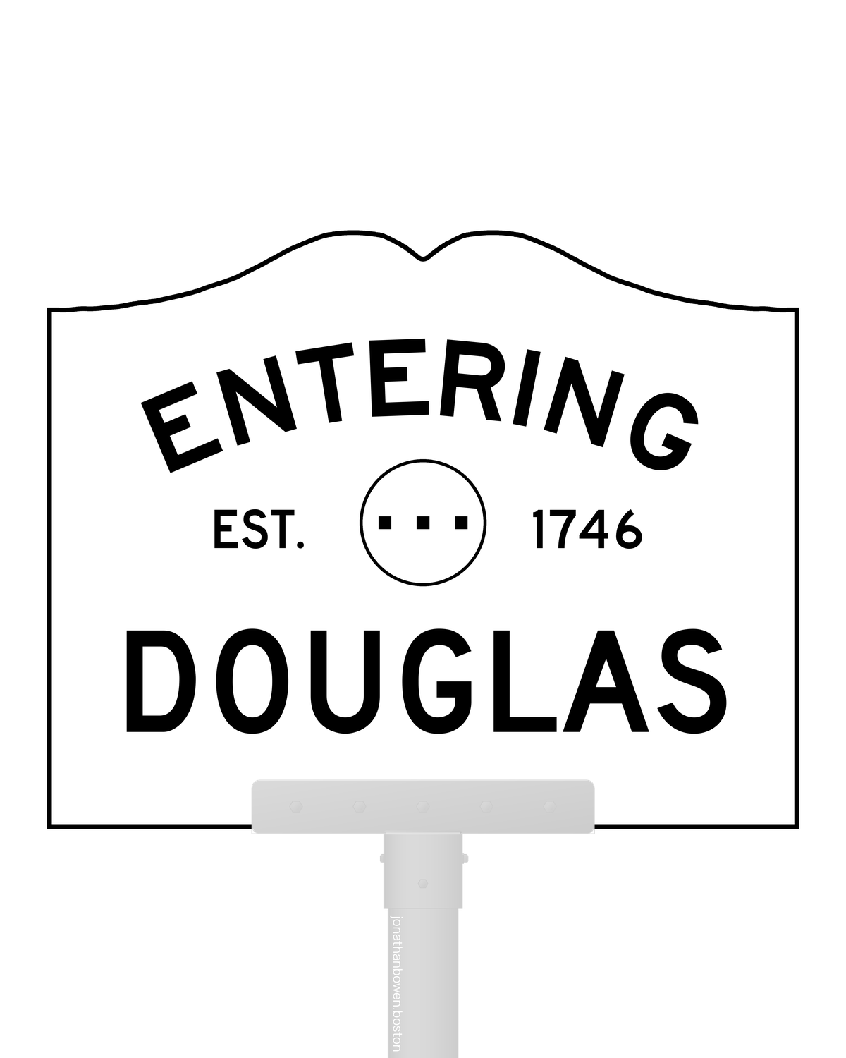 Douglas, Massachusetts, appears on a municipal entry sign marked EST. 1746.