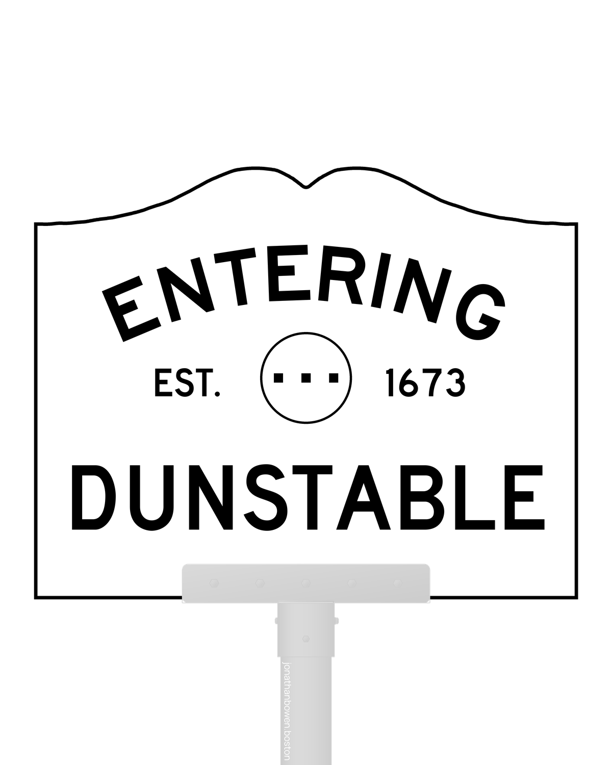 Dunstable, Massachusetts, appears on a municipal entry sign marked EST. 1673.