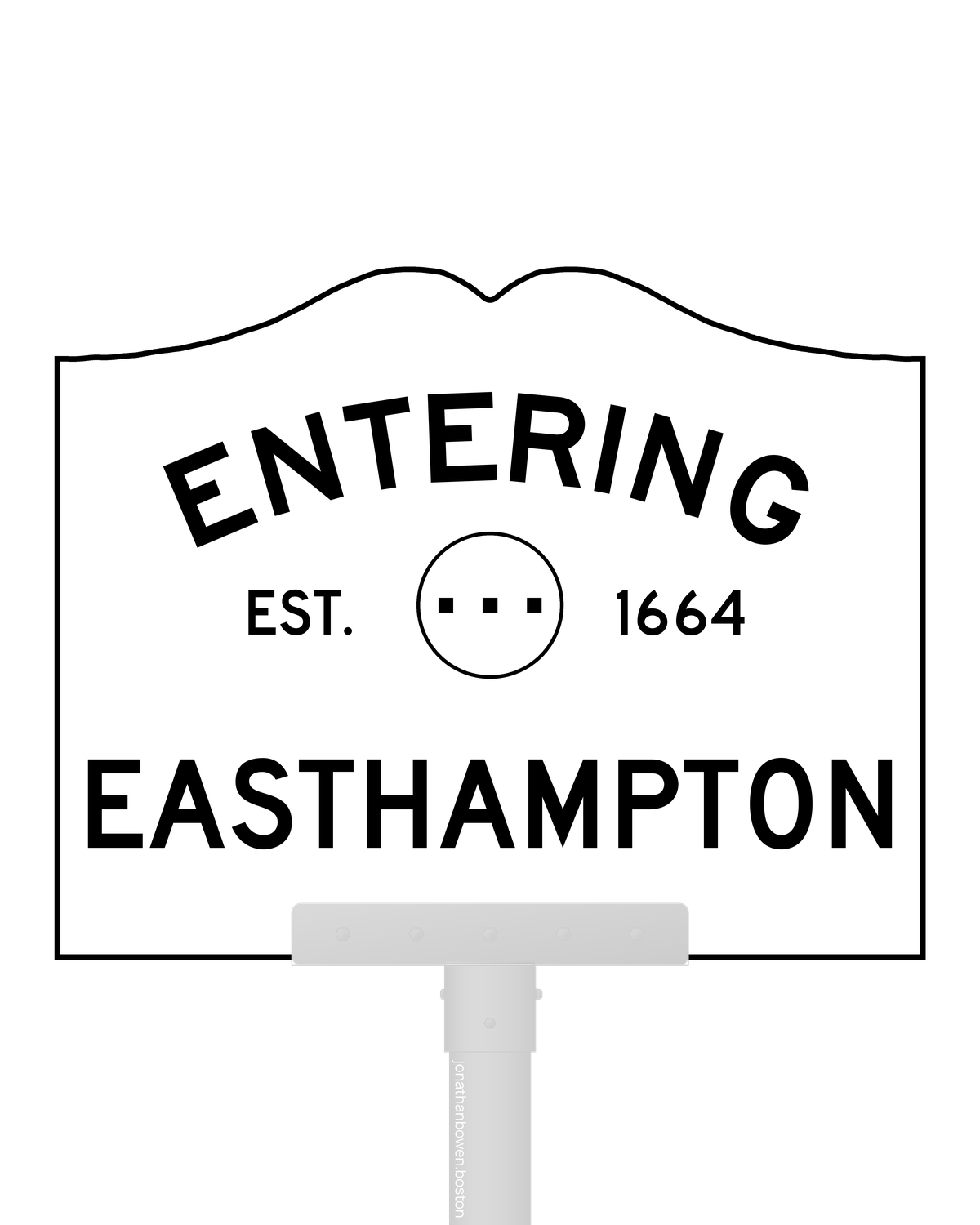 Easthampton, Massachusetts, appears on a municipal entry sign marked EST. 1664.