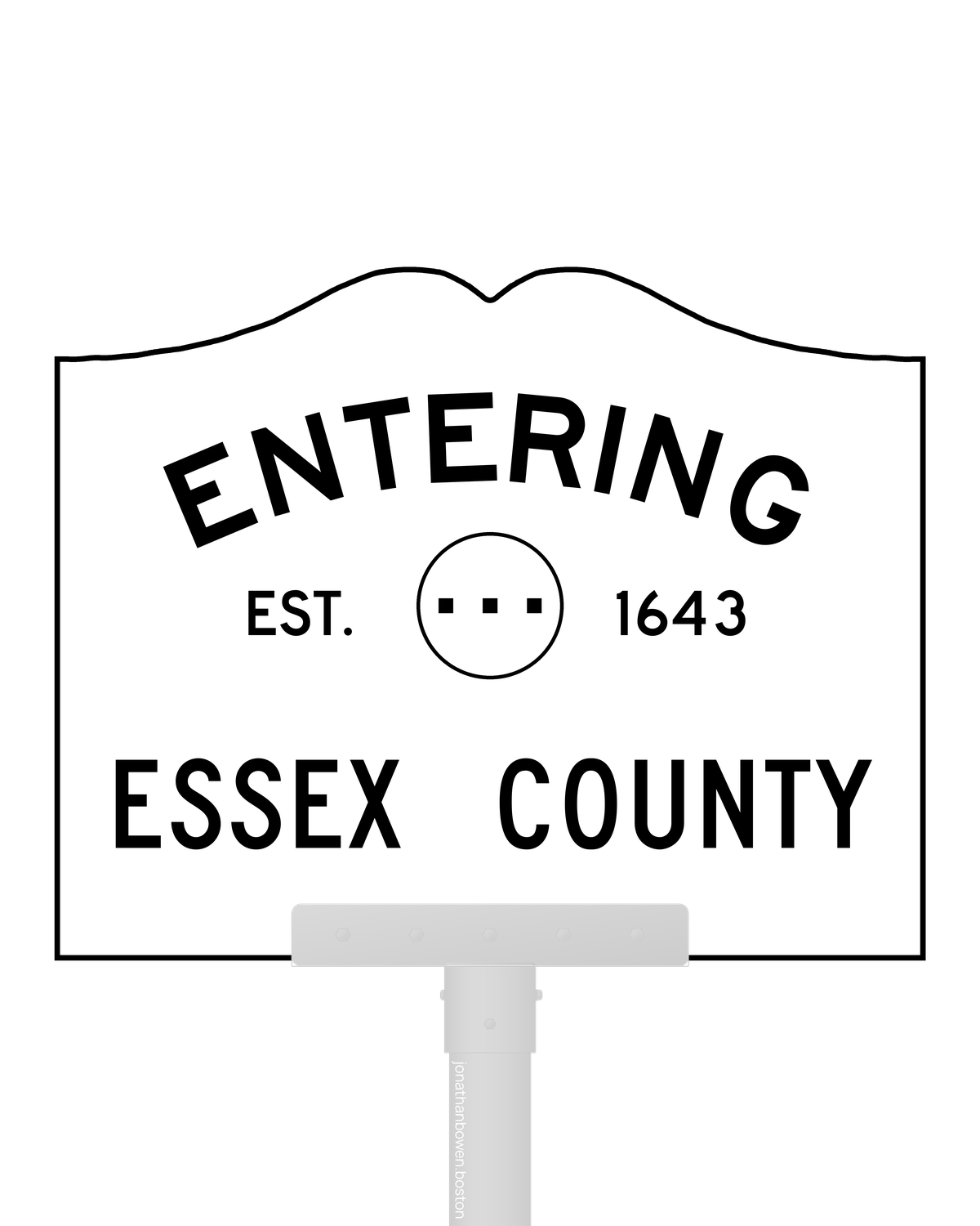 County entry sign for Essex County, Massachusetts, marked EST. 1643.
