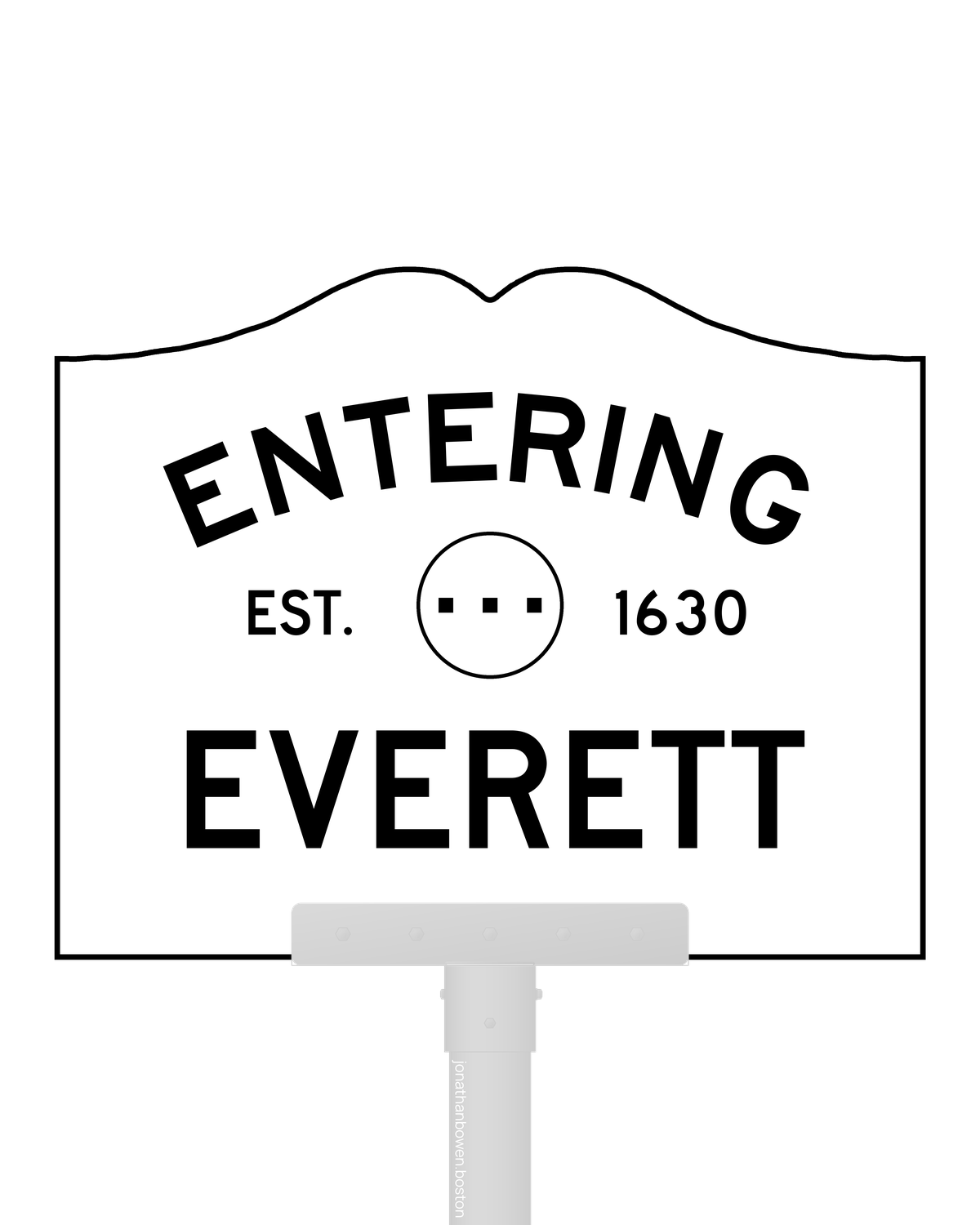Everett, Massachusetts, appears on a municipal entry sign marked EST. 1630.