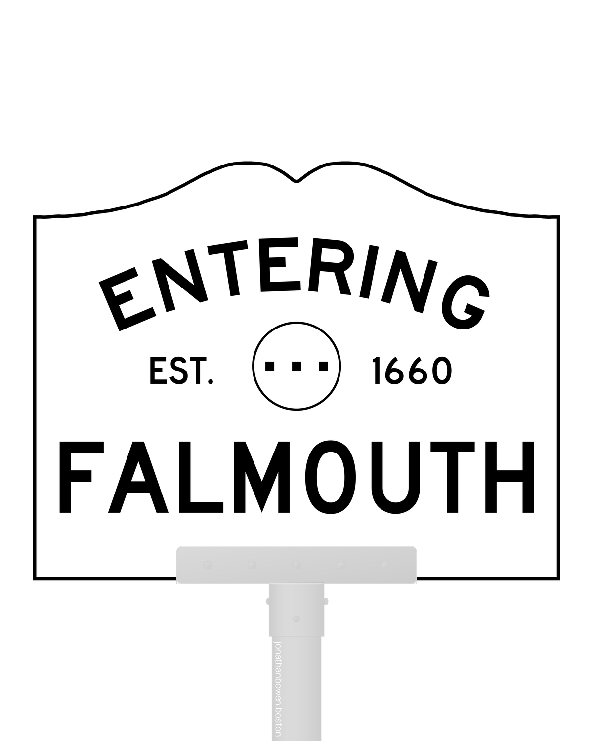 Falmouth, Massachusetts, appears on a municipal entry sign marked EST. 1660.