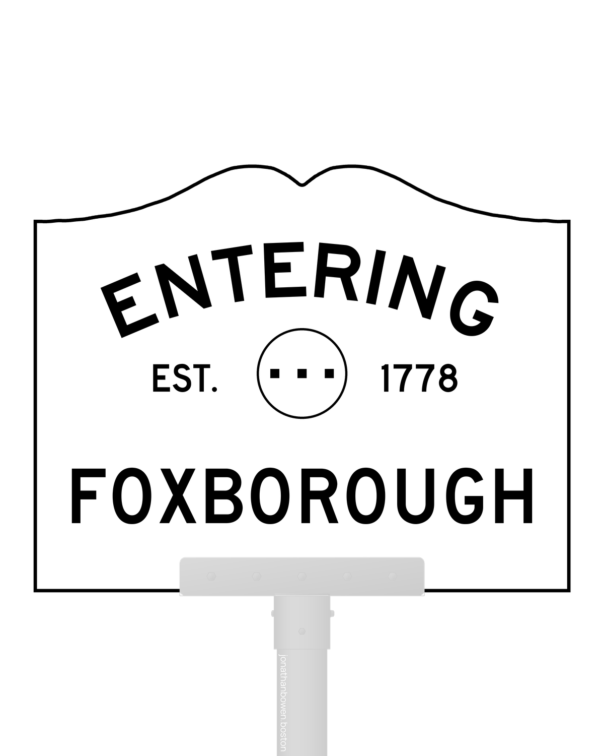 Foxborough, Massachusetts, appears on a municipal entry sign marked EST. 1778.