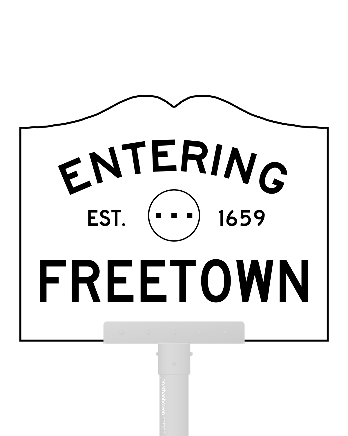 Freetown, Massachusetts, appears on a municipal entry sign marked EST. 1659.