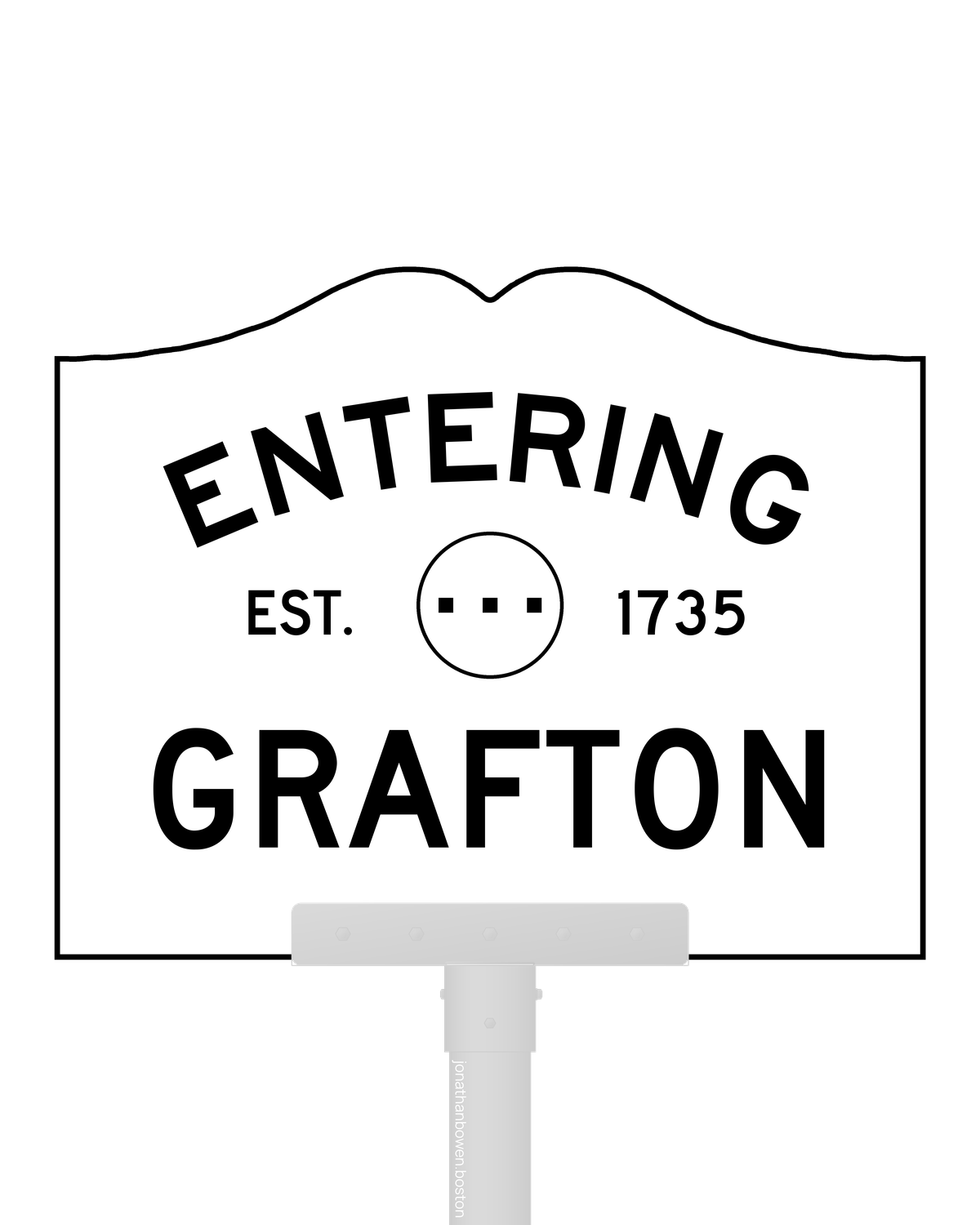 Grafton, Massachusetts, appears on a municipal entry sign marked EST. 1735.