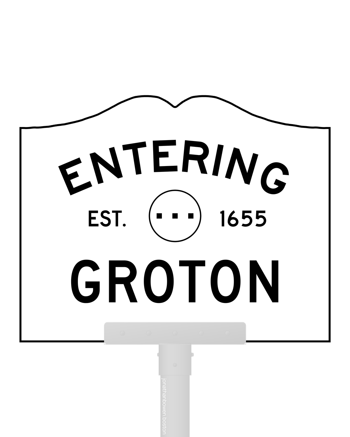 Groton, Massachusetts, appears on a municipal entry sign marked EST. 1655.