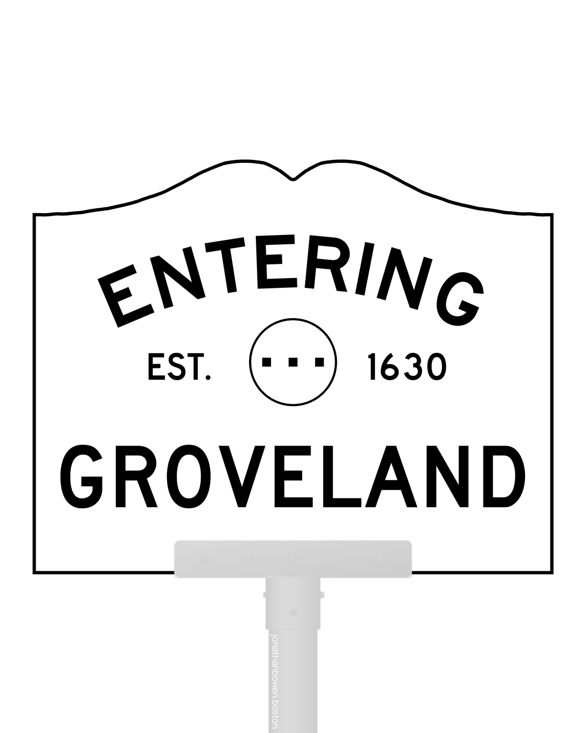 Groveland, Massachusetts, appears on a municipal entry sign marked EST. 1630.
