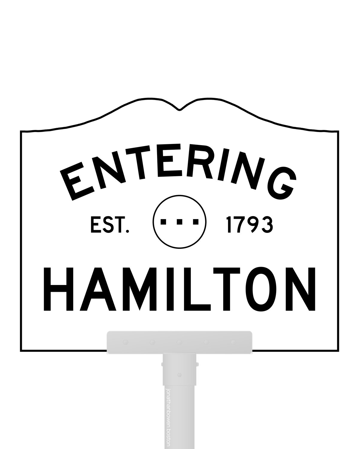 Hamilton, Massachusetts, appears on a municipal entry sign marked EST. 1793.