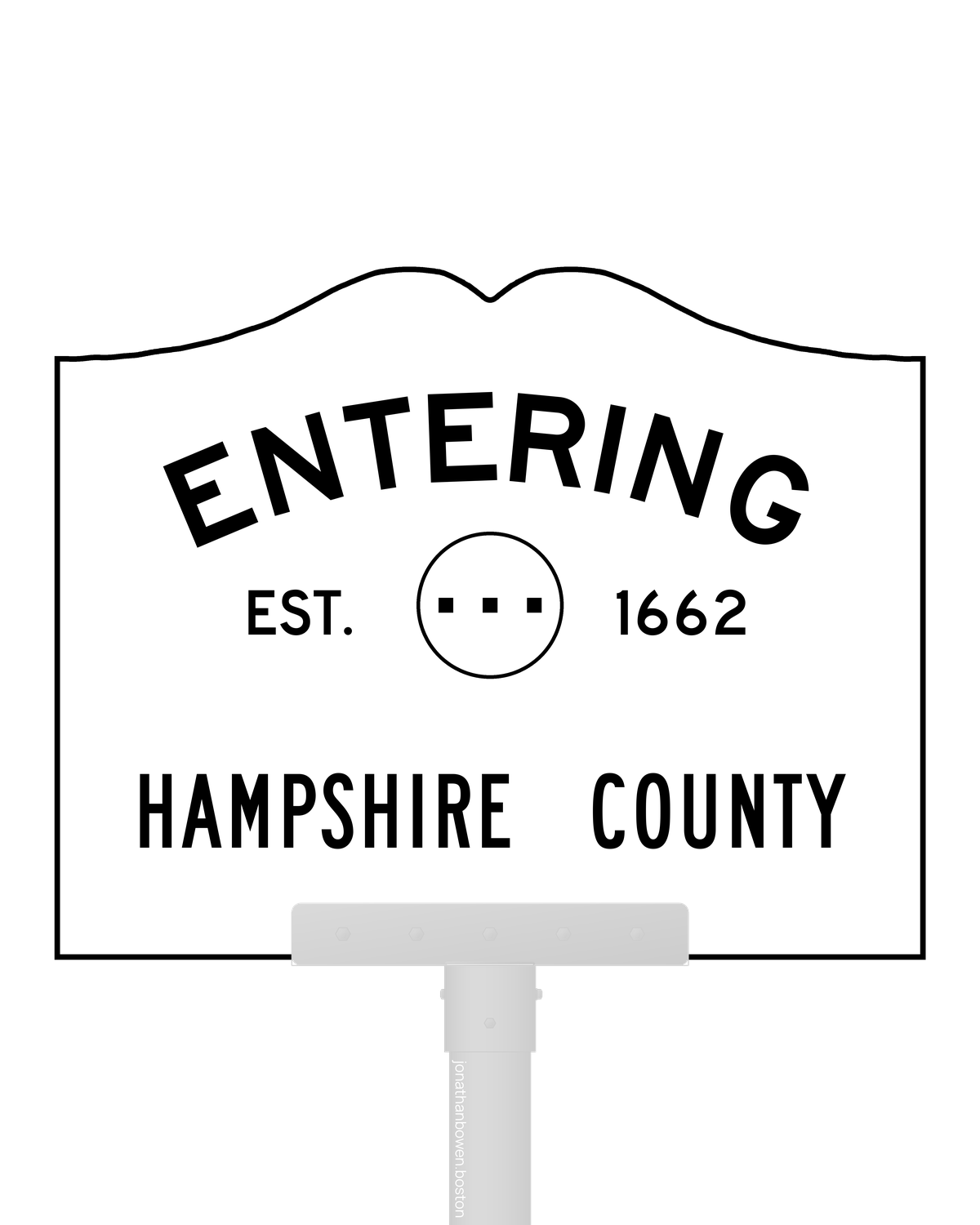 County entry sign for Hampshire County, Massachusetts, marked EST. 1662.